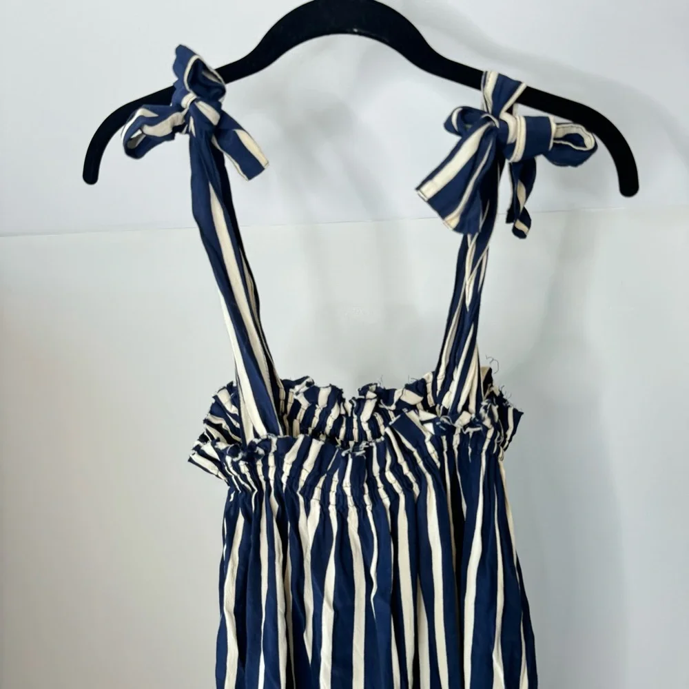 Faithful The Brand Revolve Ocean Dip Dress in Mazur Stripe Print Blue Cream - Picture 3 of 9